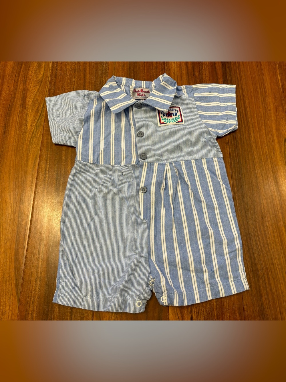 Vintage Park Bench Kids Jr Varsity Player Blue/White Stripe Short Sleeve Romper